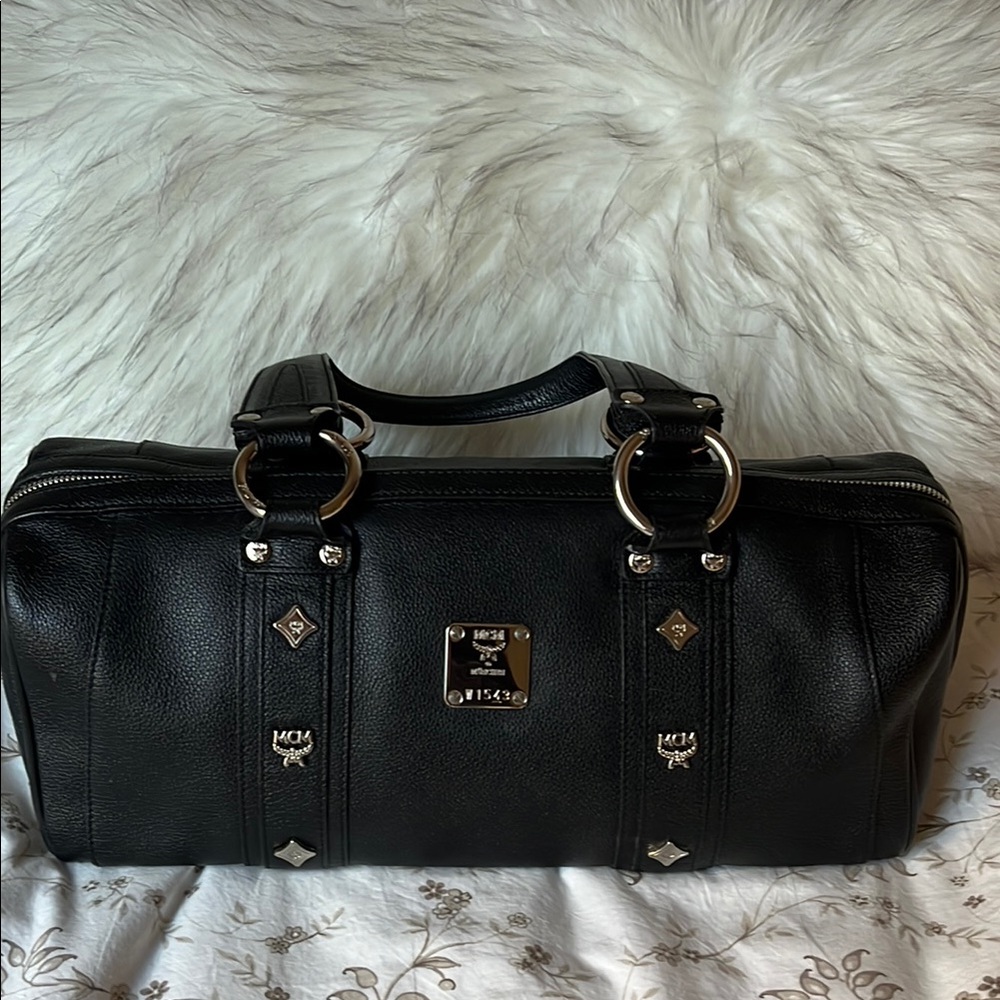 MCM Black Satchel with Silver Hardware